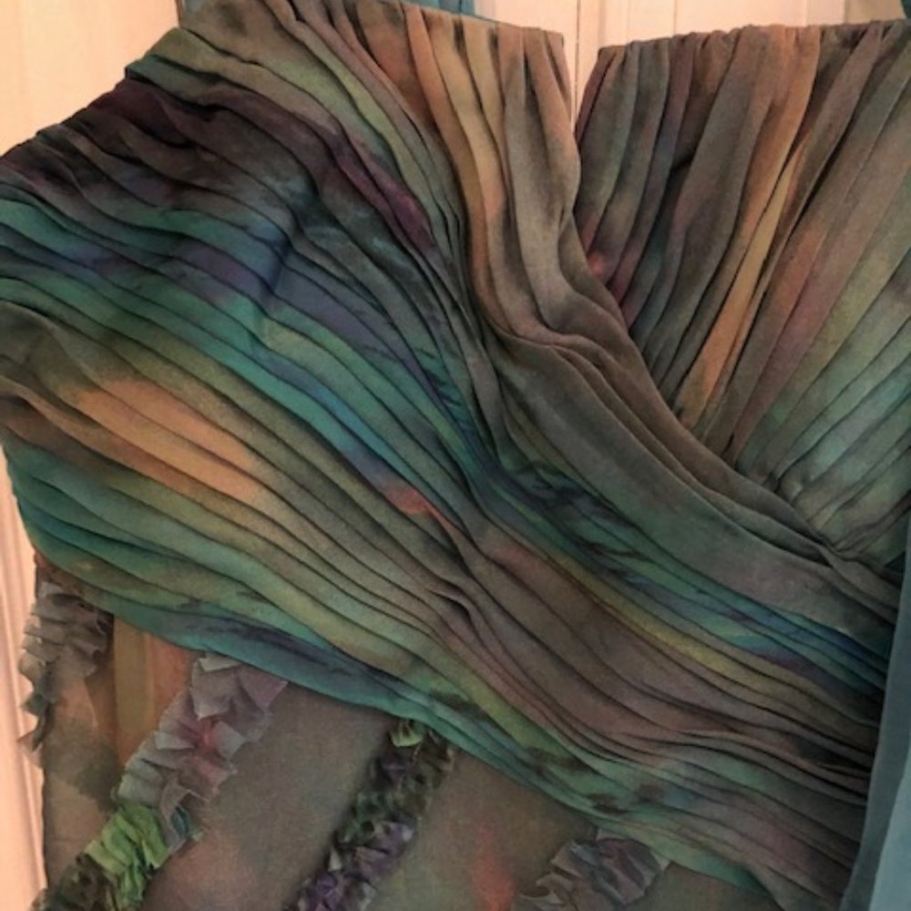 NEW Mikael Aghal aqua ruffled maxi evening dress